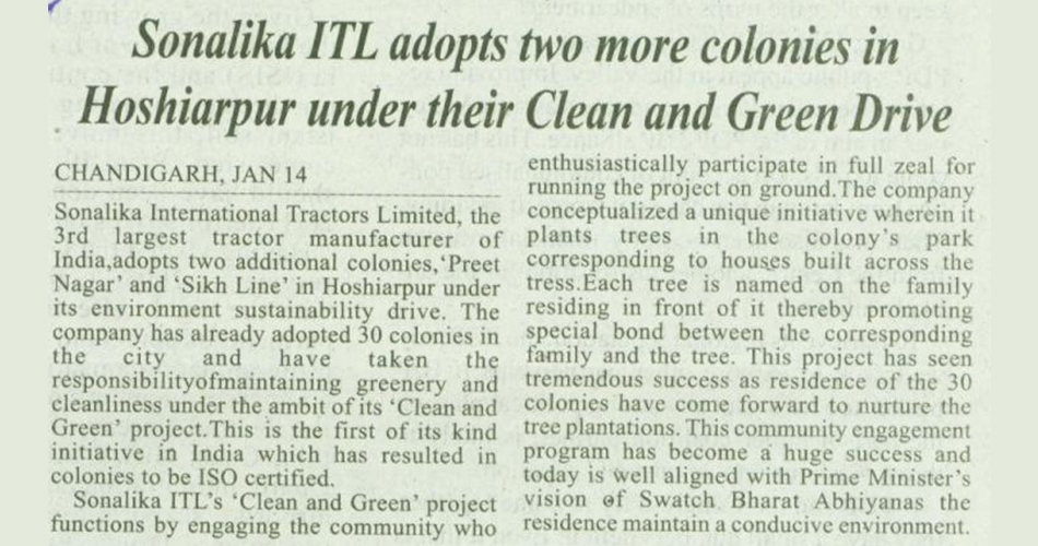 Sonalika ITL adoptes two more colonies in Hoshiarpur under their clean and green drive
